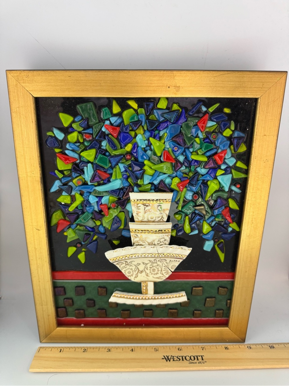Glass Mosaic Tree Wall Art - Multicolor with Gold Frame